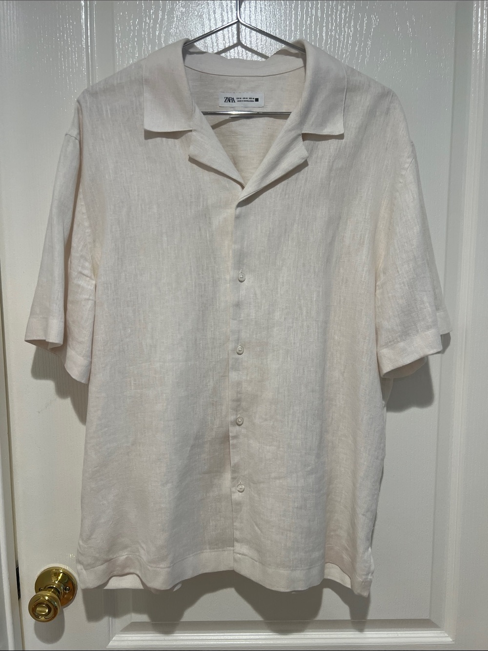 Zara Cream Short-Sleeve Linen Camp Shirt